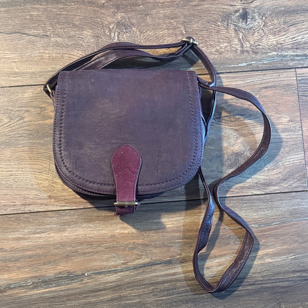 Small Plum Vegan Leather Crossbody Saddle Bag